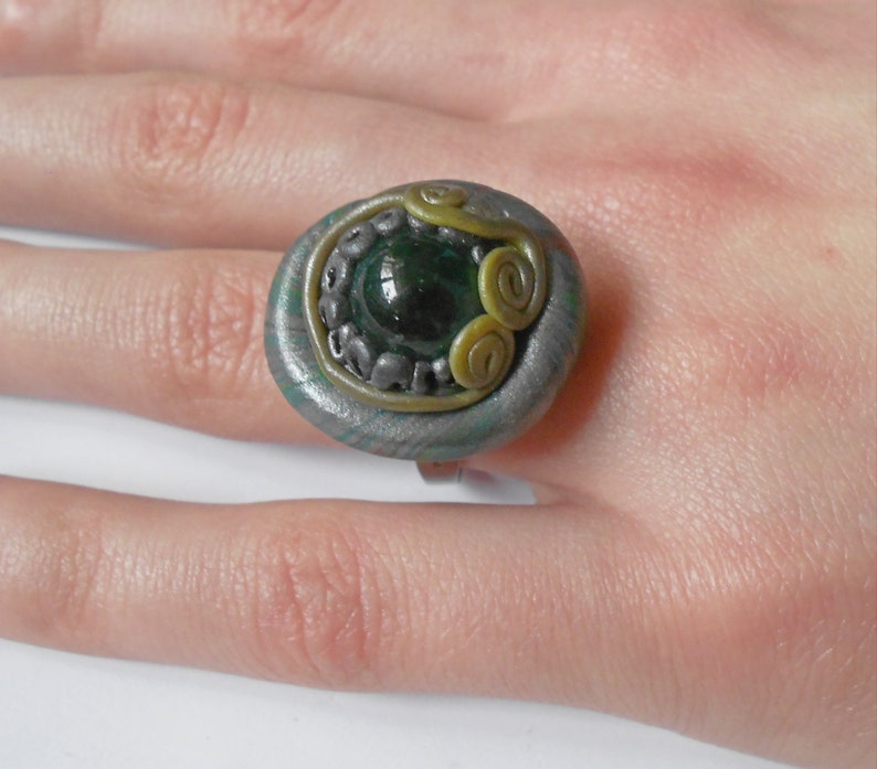 Polymer clay ring with glass bead image 6