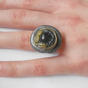 Polymer clay ring with glass bead image 8