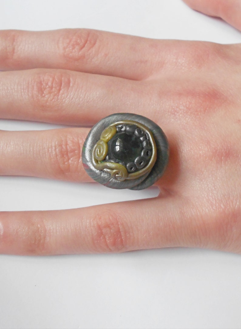 Polymer clay ring with glass bead image 8