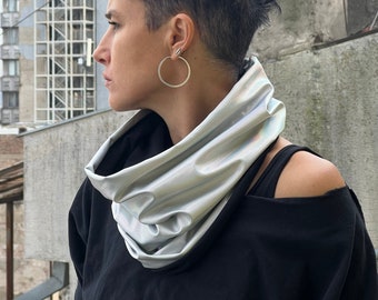 Holographic/Black Scarf/Tupe Scarf/ Minimalist/  Simple Vegan Leather Scarf faux leather/ Urban Wear Apocalyptic Style/ Modern Scarf