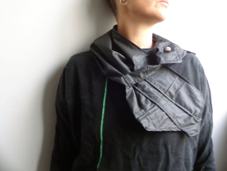 Black Cotton Scarf Apocalyptic style Black Collar Asymmetric Scarf Gift for Her Asymetric Collar Modern Black Cotton Colar