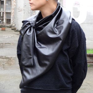 Black Scarf/ Minimalist/  Simple Vegan Leather Scarf faux leather/ Urban Wear Apocalyptic Style/ Modern Scarf