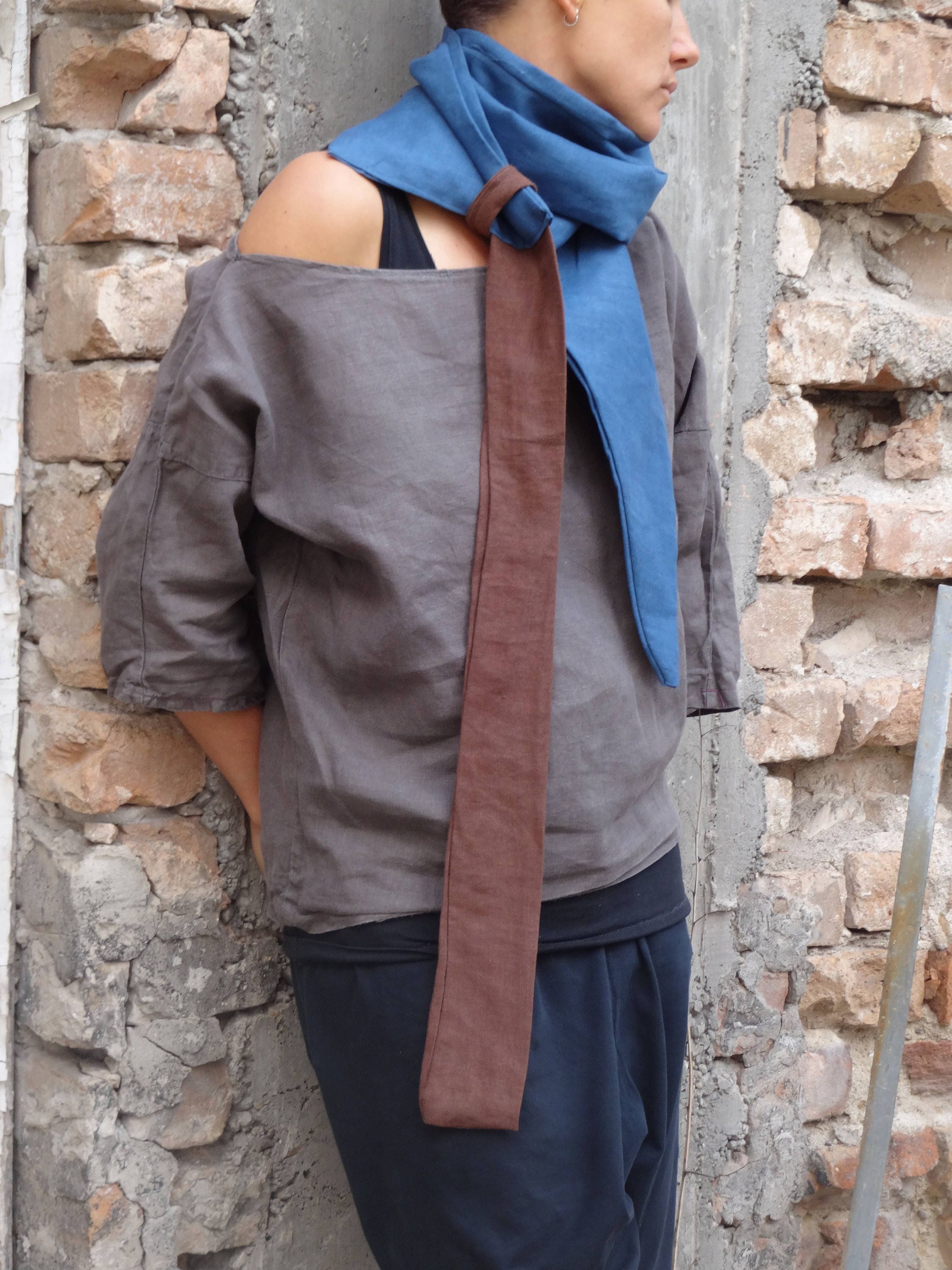 Blue Scarf / Blue Linen Scarf/ Asimetric Loop Scarf /unique - Etsy