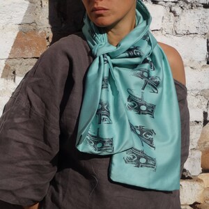 Mint Scarf /Satin  Scarf / Gift fot Her/ Hand Printed / Unique Accesorie / Urban Wear / Loop Scarf /