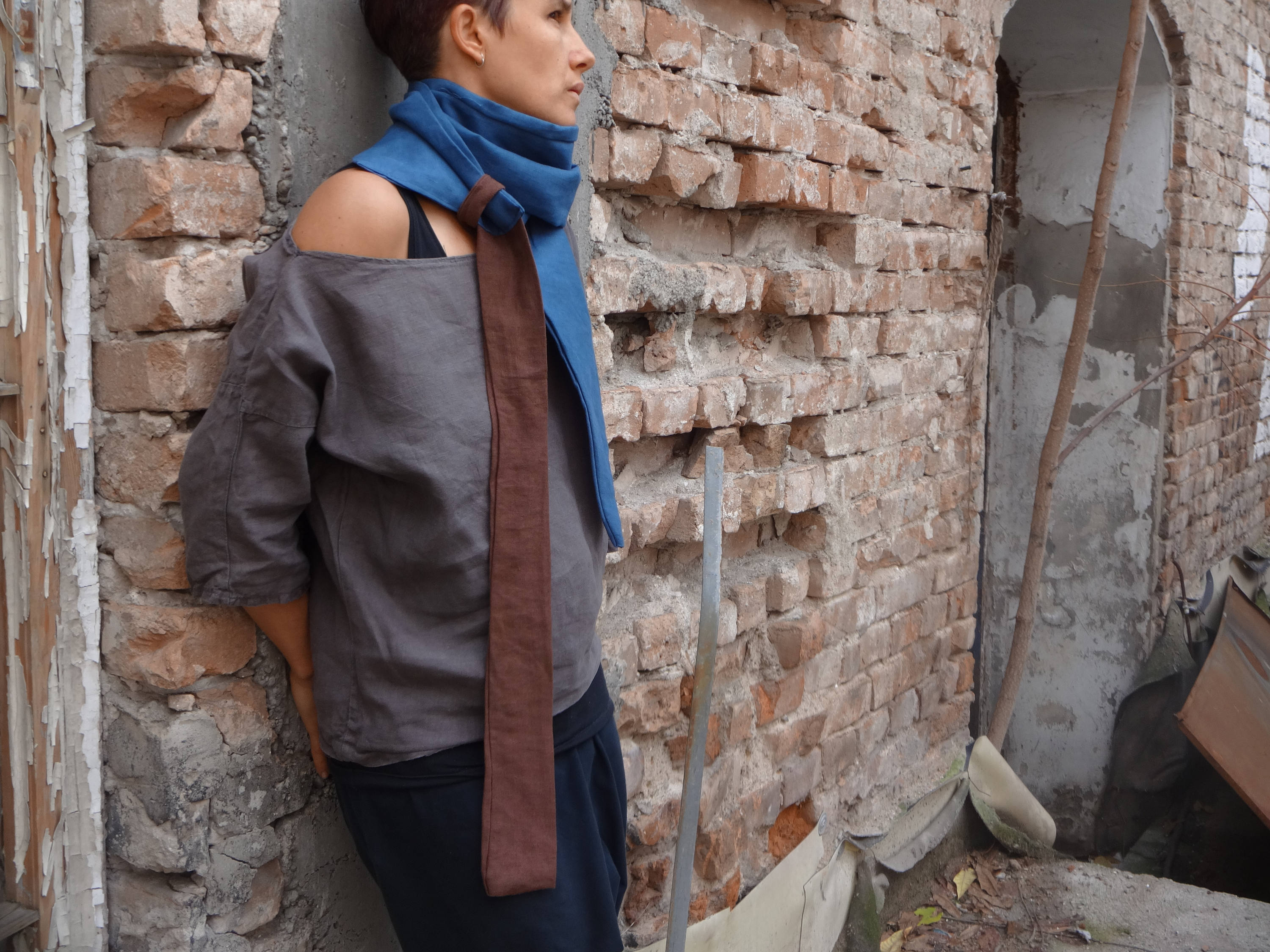 Blue Scarf / Blue Linen Scarf/ Asimetric Loop Scarf /unique - Etsy