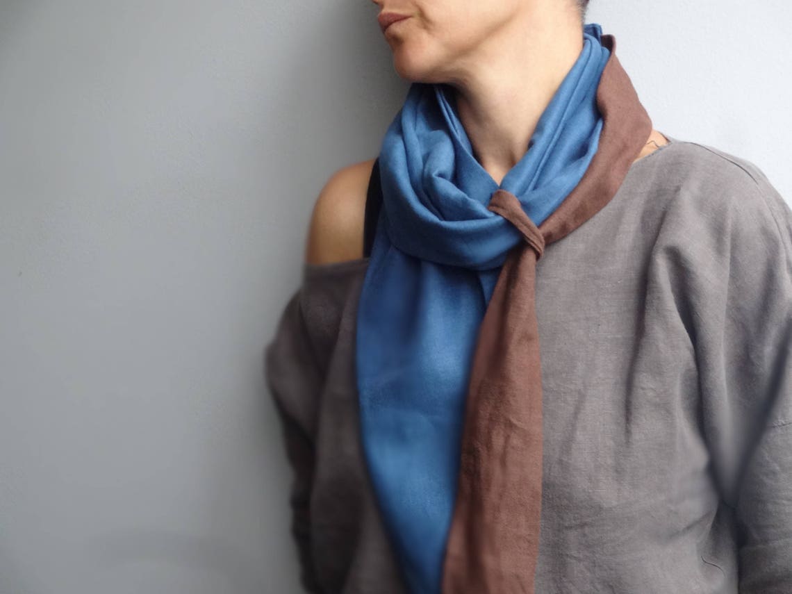 Blue Scarf / Blue Linen Scarf/ Asimetric Loop Scarf /unique - Etsy