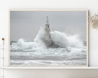 Stampa del faro, arte stampabile costiera, decorazione murale nautica, stampabile del faro, arte murale del faro, poster minimalista moderno, arte dell'oceano