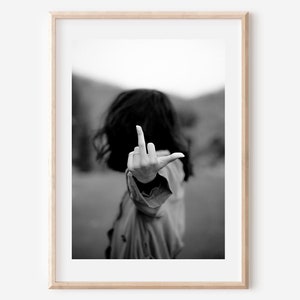 Woman Middle Finger Print Black and White Wall Art Feminist Women Attitudes Art Middle Finger Print Vintage Print Teen Girl Room Decor