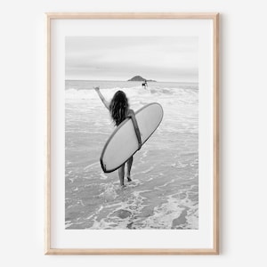 Surfer Girl Print Surfboard Wall Art Surfer Poster Women Print Black and White Feminist Poster Surfer Poster Beach Wall Art Women Surfers