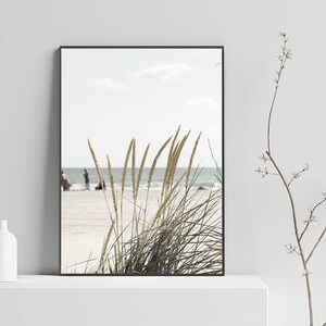 Küsten Wandkunst, Stranddruck, Pastellozean Wandkunst, Pampasgras Druck, modernes minimalistisches Poster, modernes Boho Dekor, getrocknetes Gras zum Ausdrucken