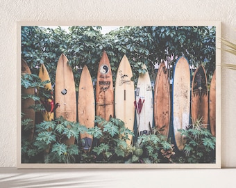 Impressão de prancha de surfe, decoração de parede de prancha de surfe, impressão de arte de surfe, decoração de parede de praia, pôster de prancha de surfe, decoração de arte havaiana, arte de parede de verão, impressão havaiana