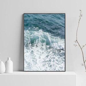 Blue Sea Print, Ocean Waves Print, Printable Poster Blue Australia, Coastal Wall Art, Navy Blue Beach Decor, Gift for Beach Lover, Surf Art