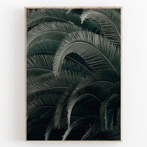 Palmenblätter, Tropische Blätter, Botanischer Druck, Tropisches Dekor, Zeitgenössische Kunst, Grünes Blatt, Pflanzenblätter Wandkunst, Palmenblätter