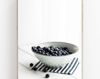 Blaubeeren Druck, Blaubeere druckbare Wandkunst, Blau Küche Dekor, Botanischer Druck, Obst Druck, Heidelbeeren Botanischer Druck, Modernes Poster