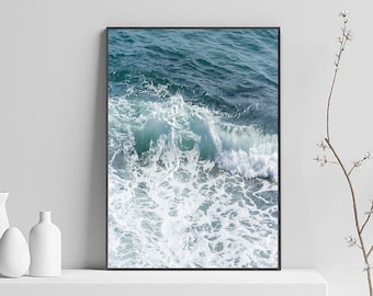 Blue Sea Print, Ocean Waves Print, Printable Poster Blue Australia, Coastal Wall Art, Navy Blue Beach Decor, Gift for Beach Lover, Surf Art