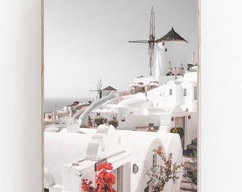 Greece Print, Mykonos Windmills, Santorini Print, Modern Minimalist Poster, Neutral Wall Art, Printable Wall Decor, Greece Wall Art Decor