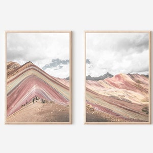 Rainbow Mountain Peru Art Print, Peru Prints Set of 2, Peru Wall Art, Vinicunca Print, Nature Printable Art, Machu Picchu Peru Print