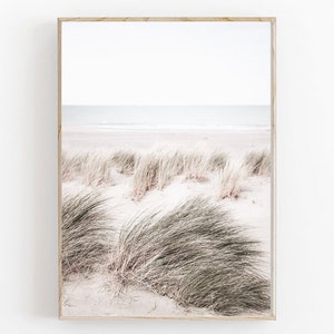 Impressão de praia, arte costeira para impressão, impressão de grama seca, pôster minimalista moderno, decoração boho, decoração de parede para impressão, impressão neutra, grama dos pampas