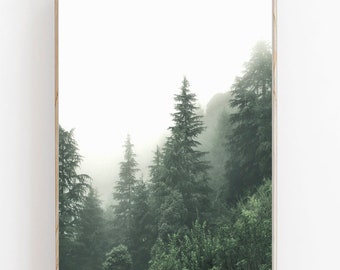 Forest Print, Forest Wall Art, Nature Wall Art, Nordic Print, Foggy Forest Printable, Scandinavian Wall Decor, Modern Minimalist Poster