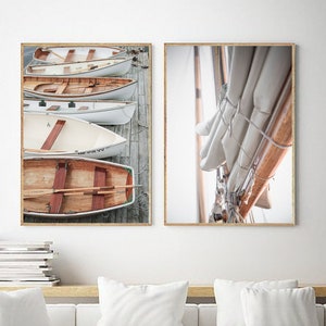 Sailing Print Set of 2, Beach House Decor, Sailing Poster, Nautical Prints Set, Wooden Sailboat Print, Beach Print Set, Printable Wall Art