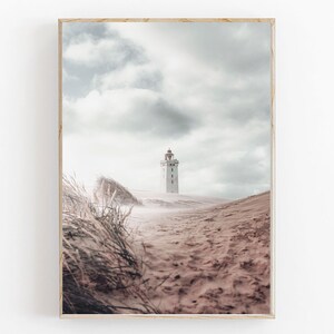 Lighthouse Print, Coastal Art Decor, Modern Minimalist Poster, Lighthouse Poster, Lighthouse Wall Art, Beige Decor, Pastel Beach Print