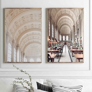 Boston City Print Set Boston Wall Art Boston Public Library Set of 2 Boston Poster Massachusetts Print Set Boston Public Library Art Decor