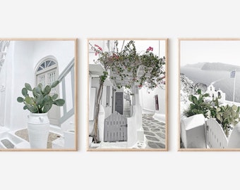 Greece Print Set of 3, Santorini Wall Art, Greece Poster, Minimalist Wall Art, Mykonos Printable Art, Mediterranean Wall Decor, Greek Art