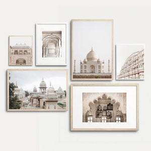 India Set of 6 Prints, India Wall Art, Cityscape Wall Art, India City Print Set of 6, Taj Mahal Print, Travel Art Print, Architectural Print