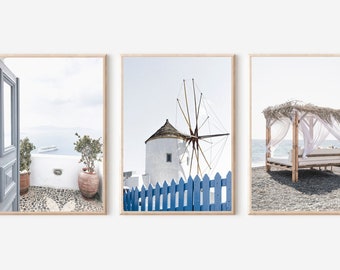 Greece Print Set of 3, Santorini Print, Greece Wall Art, Mediterranean Wall Art, Coastal Wall Art, Mykonos Pastel Printable Art, Greek Art