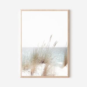 Impressão de praia, arte costeira para impressão, impressão de grama seca, pôster minimalista moderno, decoração de parede para impressão boho, impressão neutra, impressão de grama dos pampas