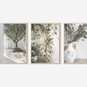 Olive Tree Print, Olive Branch Print Set of 3, Mediterranean Wall Art, Botanical Print Set of 3, Modern Minimalist Poster, Kitchen Decor
