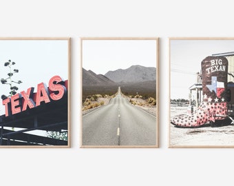 Texas Print, Texas Wall Art, Southwestern Travel Print, Set of 3 Prints, Texas Poster, Printable Wall Art, USA, United States, North America