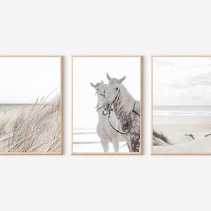 Juego de 3 impresiones de playa neutras, impresiones de arte costero, impresión de pampas, impresiones de playa, arte de pared de playa, póster de océano, impresión de caballo, arte de pared imprimible