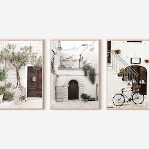 Italy Print Set of 3 Gallery, Italy City Print, Travel Wall Art Decor, Cityscape Wall Art, Italy Art Print, Beige Print Set of 3,Bicycle Art