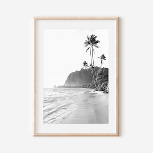 Hawaii Poster Schwarzweiß, Hawaii Wandkunst, Hawaii Poster, Küsten Wandkunst, Strand Druck, Palme Wandkunst, Hawaiianische Inseln Druck