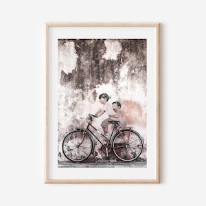 Malaysia Print, Malaysia Wall Art, Penang, Asia Art Poster, Bicycle Wall Art, Penang Poster, Penang Street Art, Children On Bike Print