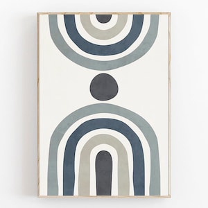 Abstract Geometric Print, Mid Century Art, Blue White Wall Art, Geometric Shapes Print, Boho Wall Decor, Minimalist Abstract Printable Art