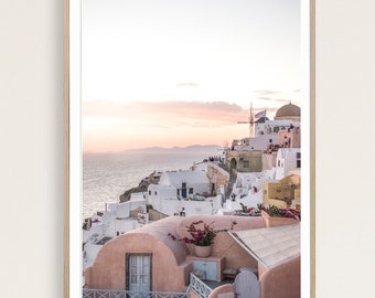 Santorini Wall Art, Greece Print, Modern Minimalist Poster, Greece Wall Art, Santorini Art, Greece Photography, Pink Print Wall Art Decor