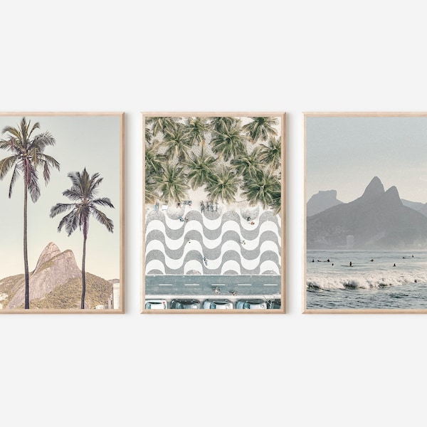 Impresión de Río de Janeiro, Impresión de Brasil, Impresión de Copacabana, Arte de la pared de Brasil, Conjunto de 3 impresiones de Brasil, Arte de la pared de Río de Janeiro, Impresión de playa de Brasil