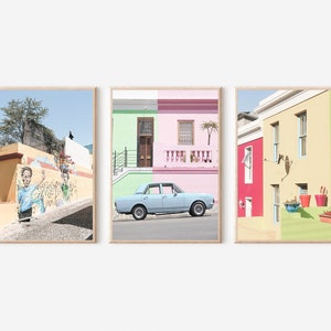 Cape Town Print, South Africa Poster, Cape Town Set of 3 Prints, Africa Prints, Colorful Houses of Bo-Kaap Prints, Boho Home Art Decor