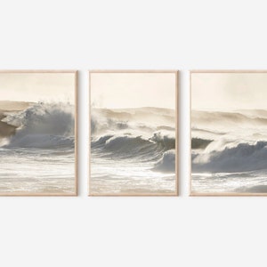 Ozean Drucke 3er-Set, Ozean Triptychon Wandkunst, druckbare Strand Wandkunst, Strand Drucke Wandkunst, Sonnenuntergang Wellen Druck, Ozean Kunst Dekor