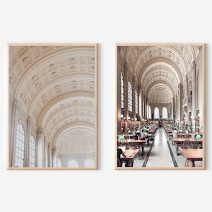 Boston City Print Set, Boston Wall Art, Boston Public Library Set of 2, Boston Poster, Massachusetts Print Set, Boston Public Library Art