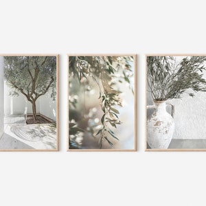 Olijfboomprint, olijftak print set van 3, mediterrane muurkunst, botanische print set van 3, moderne minimalistische poster, keukendecor