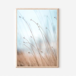 Impressão de praia, arte costeira para impressão, impressão de grama seca, pôster minimalista moderno, decoração boho, decoração de parede para impressão, impressão neutra, grama dos pampas