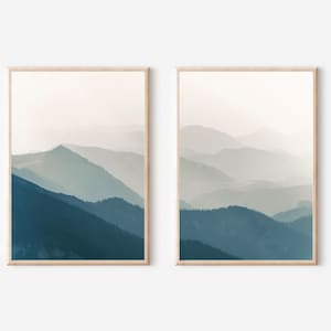 Arte mural de Montañas Azules, Paisaje de Montañas Azules, Arte mural de Valley Hills, Paisaje escandinavo, Juego de 2 láminas, Impresión panorámica de Montañas Azules