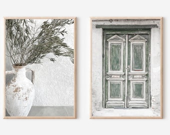 Greece City Print, Santorini Print Set of 2, Mykonos Pastel Printable Art, Mediterranean Wall Art, Greece Set of 2, Olive Tree Print