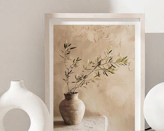 Olive Branch Still Life Art Print Vintage Botanical Digital Download Rustic Farmhouse Poster Mediterranean Wall Decor Olive Tree Painting