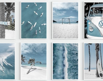 Pastel Beach Prints Set of 8 Blue Summer Printable Art Navy Blue Gallery Wall Surf Print Ocean Wave Poster Beach Wall Art