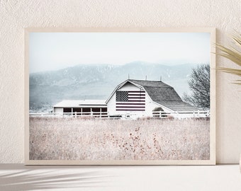 Farmhouse Barn Print: Rustic American Flag Wall Art (Digital Download