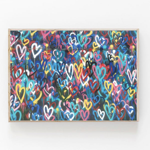 Heart Print, Love Hearts Graffiti Banksy Print, Modern Wall Decor, Valentines Day Gift, Abstract Bedroom Decor, Housewarming Gift,Love Print